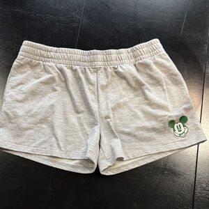 Disney Gray Athletic Shorts with Green Mickey Graphic